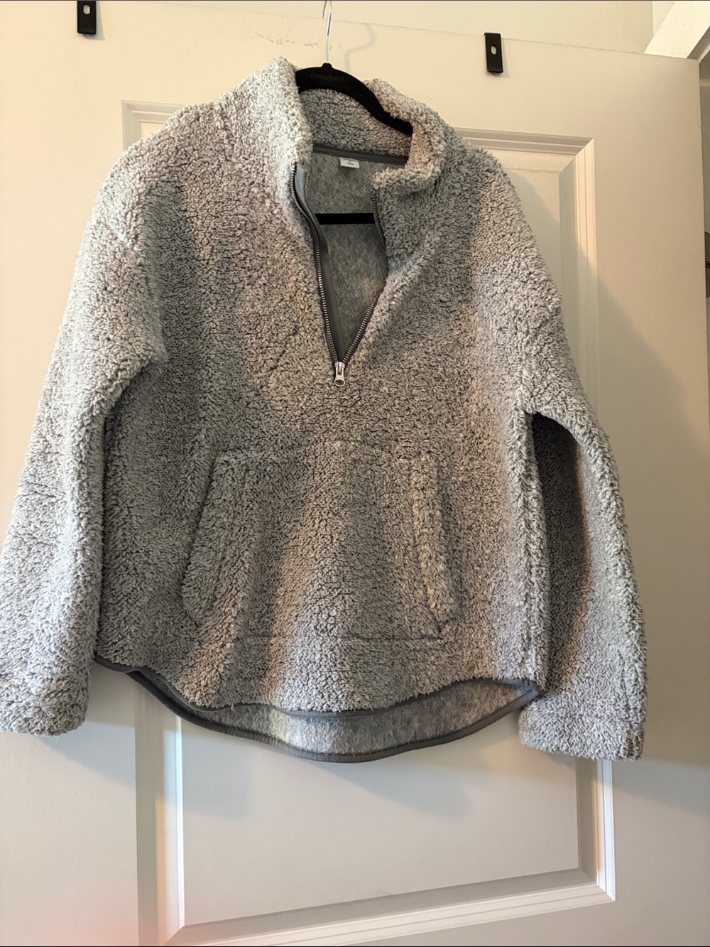Old Navy Light Gray Sherpa Half-Zip Pullover Hoodie
